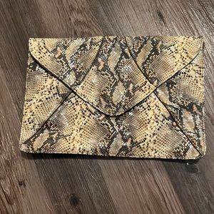 Streets Ahead leather brown black tan snake print clutch or chain crossbody bag